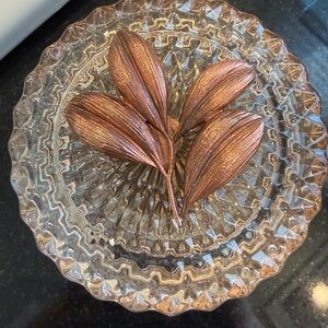 Empty Glass Candle holder with bronze Leaf on top